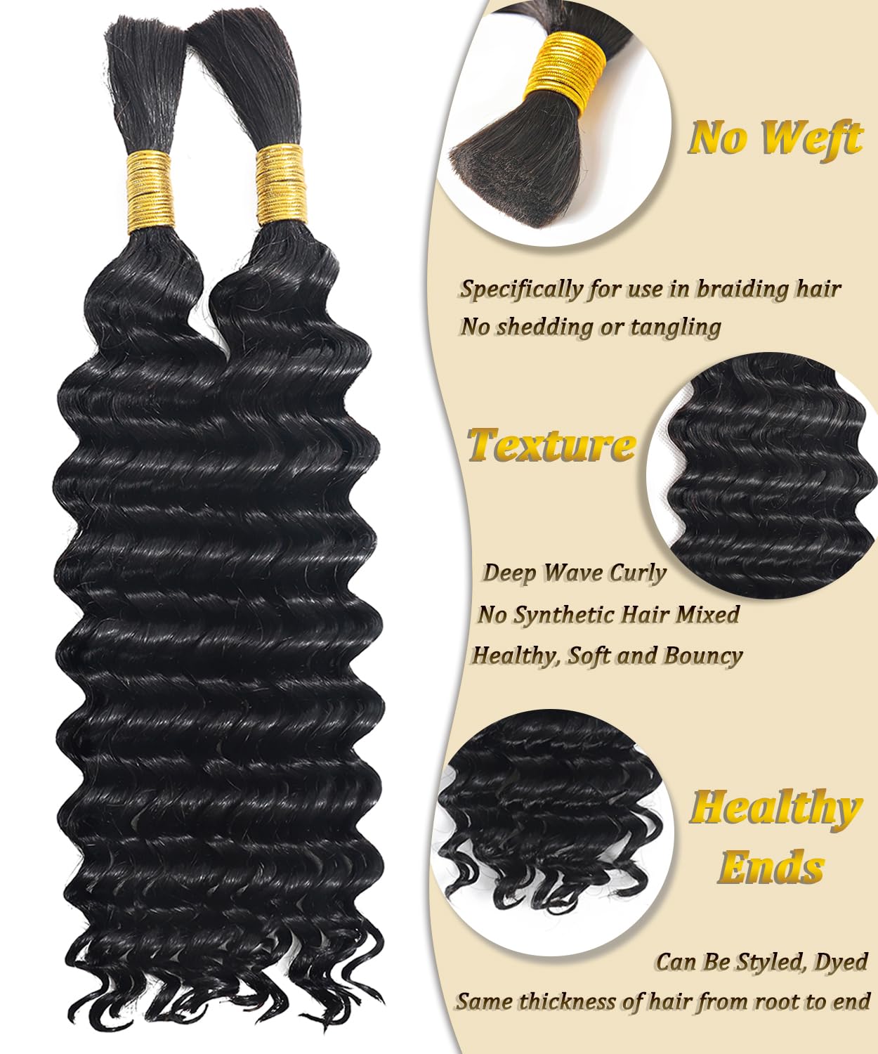 Deep Wave Bulk 100% Human Hair for Braiding